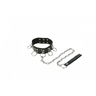 ОШЕЙНИК СРЕДНИЙ С КОЛЬЦАМИ И ПОВОДКОМ ЧЕРНЫЙ ПИКАНТНЫЕ ШТУЧКИ