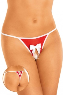 Трусики-стринг с доступом, декором и белым бантиком