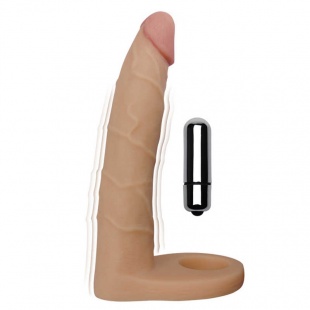 Насадка на пенис для двойного проникновения с вибрацией 7", телесная