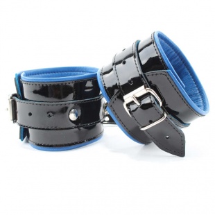 Наручники из лакированной кожи, черно-синие